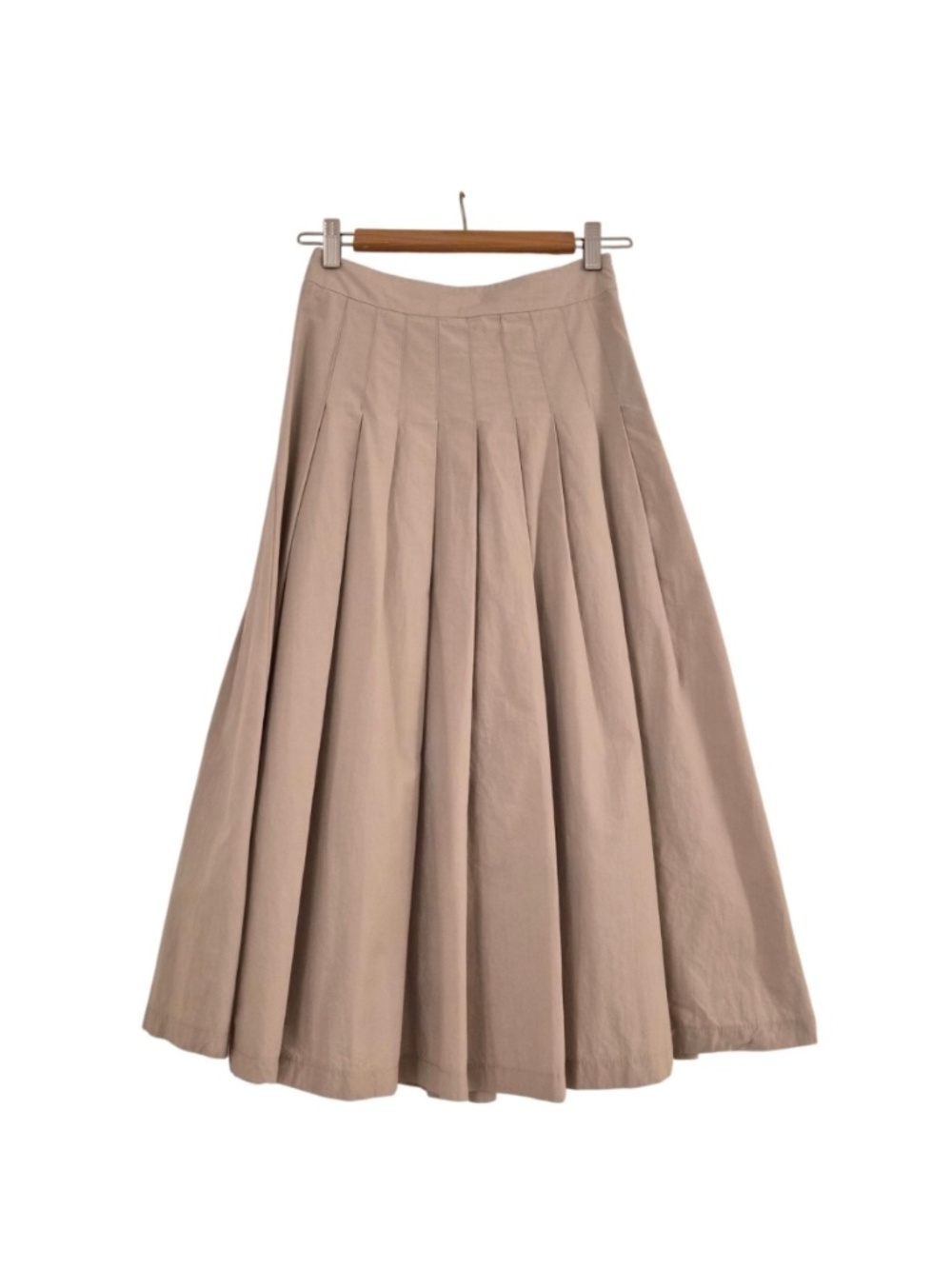 Friful light beige cotton pleated midi skirt